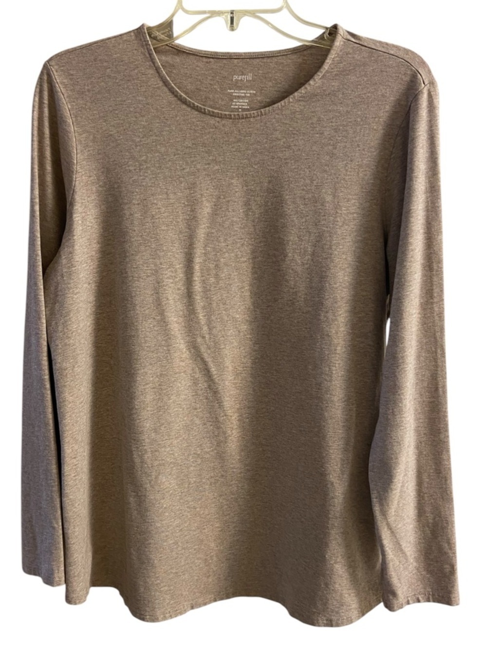 J Jill Pure Jill Shirttail Tee Long Sleeve Crewneck Top in Taupe Medium